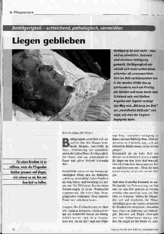 Vorschauseite 1: Liegen gebliebenBettlägerigkeit - schleichend, pathologisch, vermeidbar