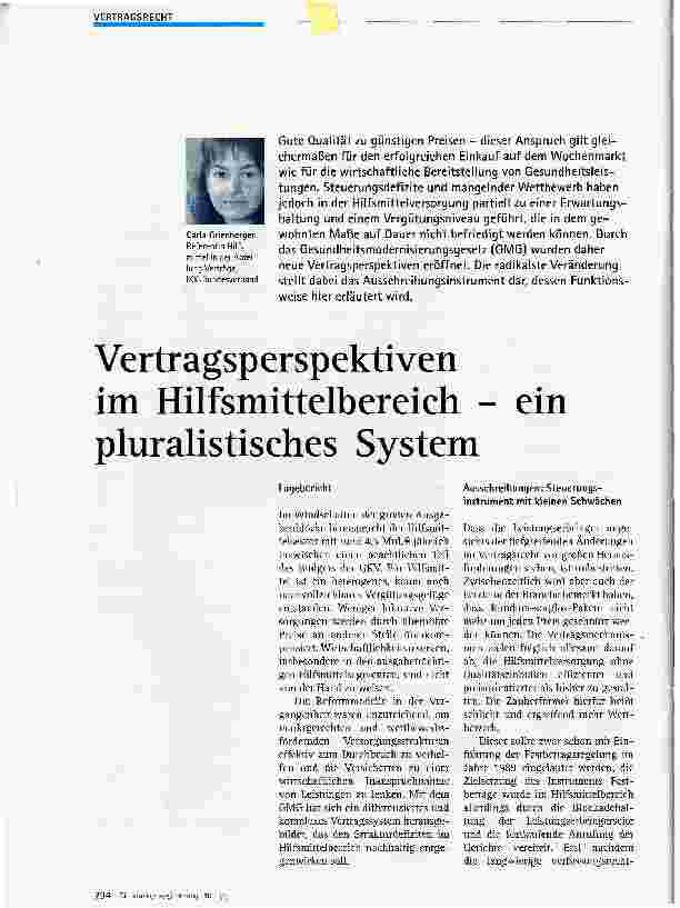 Vorschauseite 1: Vertragsperspektiven im Hilfsmittelbereich -ein pluralistisches System