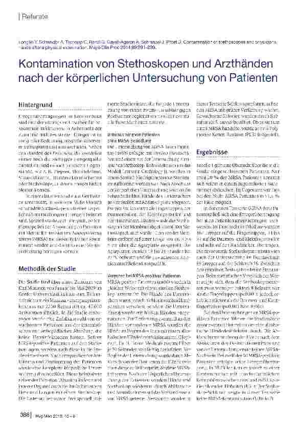 Vorschauseite 1: Kontamination von Stethoskopen und Arzthänden nach der körperlichen Untersuchung von Patienten