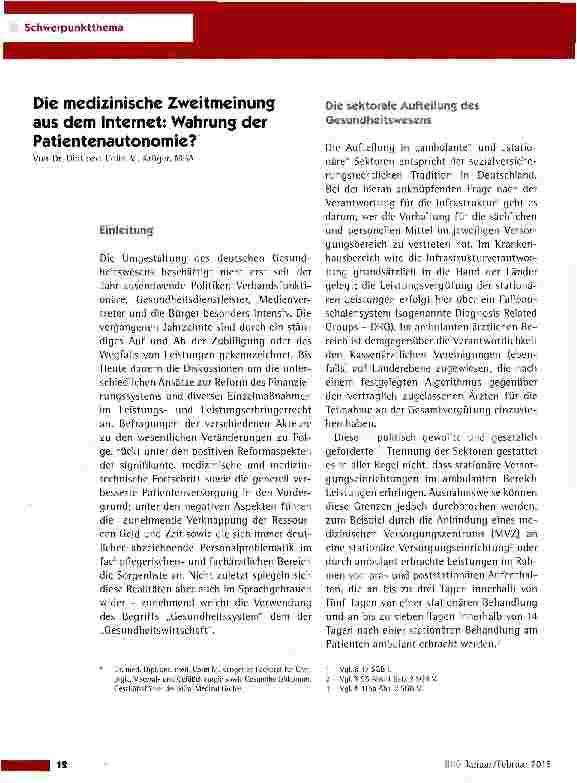 Vorschauseite 1: Die medizinische Zweitmeinung aus dem Internet: Wahrung der Patientenautonomie?