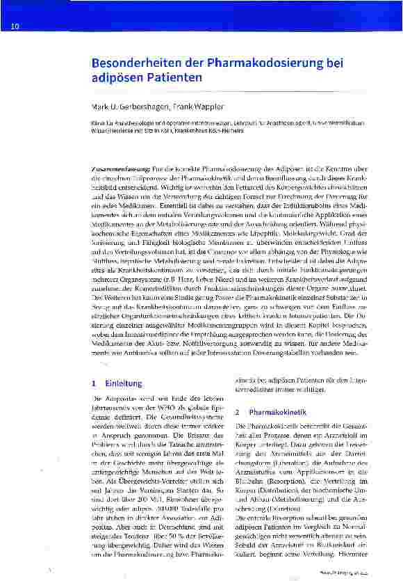 Vorschauseite 1: Besonderheiten der Pharmakodosierung bei adipösen Patienten