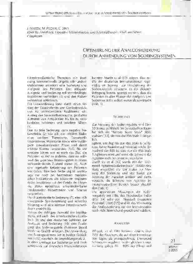 Vorschauseite 1: OPTIMIERUNG DER ANALGOSEDIERUNG DURCH ANWENDUNG VON SCORINGSYSTEMEN