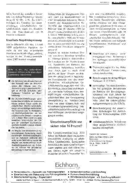 Vorschauseite 3: Umsatzsteuerrichtlinien 2005. Finanzielle und rechtliche Auswirkungen auf die Krankenhäuser