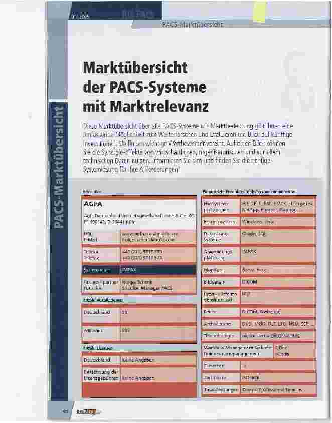 Vorschauseite 1: Marktübersicht der PACS-Systeme mit Marktrelevanz
