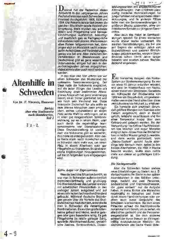 Vorschauseite 1: Altenhilfe in Schweden Bericht über eine Studienreise nach Skandinavien