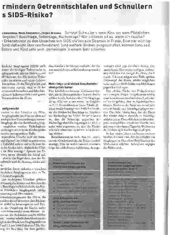 Vorschauseite 1: Vermindert Getrenntschlafen und Schnullern das SIDS- Risiko