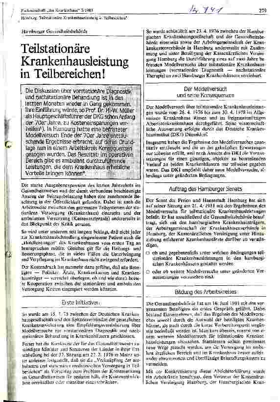 Vorschauseite 1: Teilstationäre Krankenhausleistungen in Teilbereichen