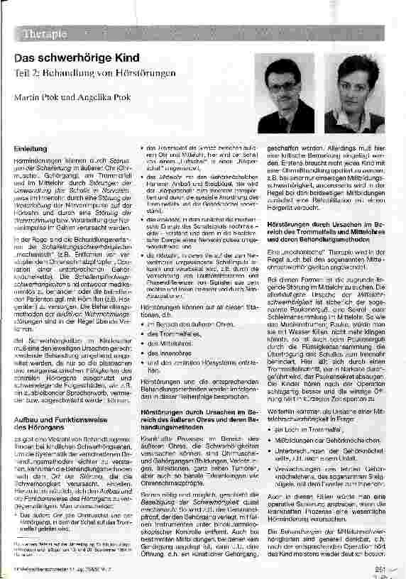 Vorschauseite 1: Das schwerhörige Kind Teil 2: Behandlung von Hörstörungen
