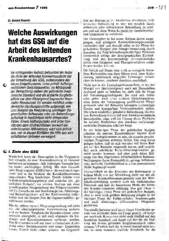 Vorschauseite 1: Welche Auswirkungen hat das GSG auf die Arbeit des leitenden Krankenhausarztes?