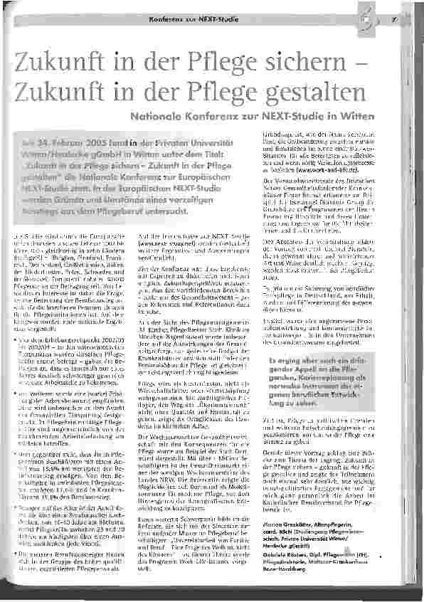 Vorschauseite 1: Zukunft in der Pflege sichern - Zukunft in der Pflege gestalten
