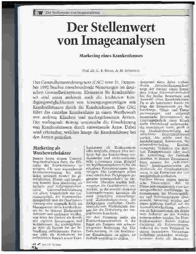 Vorschauseite 1: Der Stellenwert von Imageanalysen Marketing eines Krankenhauses