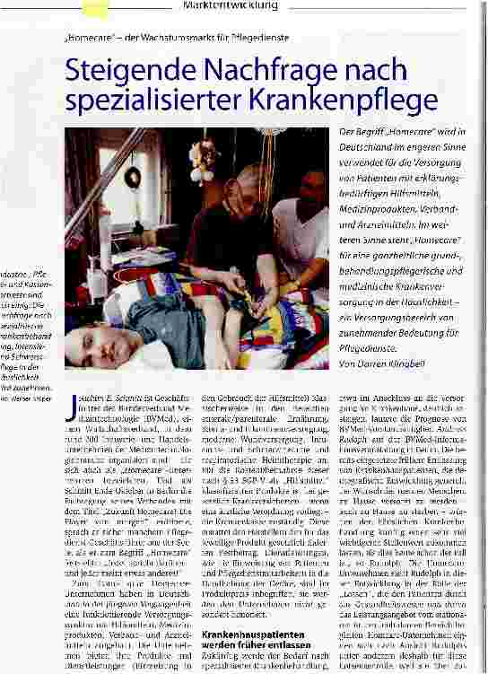 Vorschauseite 1: Steigende Nachfrage nach spezialisierter KrankenpflegeHomecare - der Wachstumsmarkt für Pflegedienste