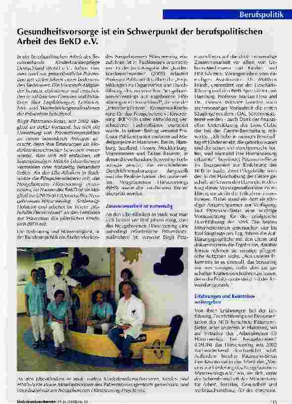 Vorschauseite 1: Gesundheitsvorsorge ist ein Schwerpunkt der berufspolitischen Arbeit des BeKD e. V.