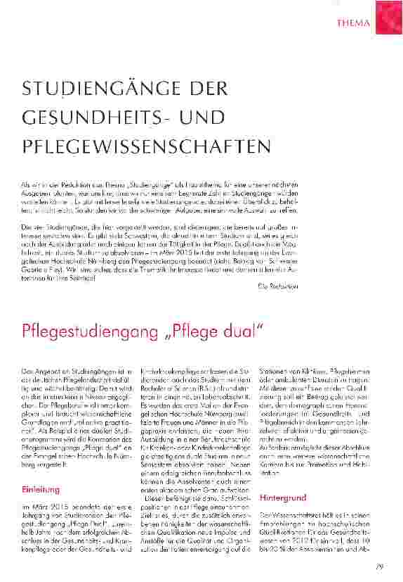 Vorschauseite 1: STUDIENGANGE DER GESUNDHEITS-UND PFLEGEWISSENSCHAFTEN