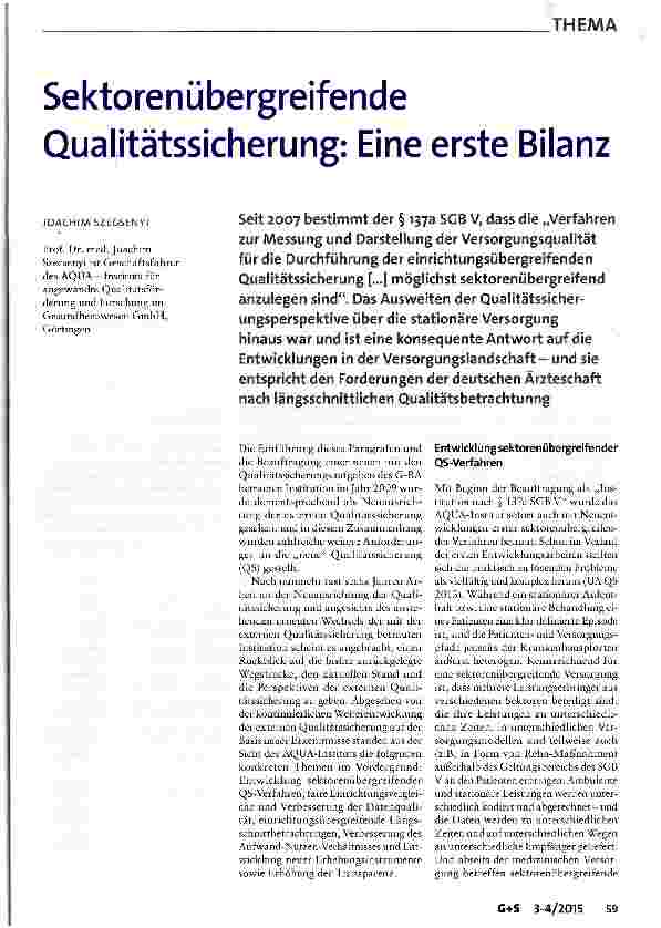 Vorschauseite 1: Sektorenübergreifende Qualitätssicherung: Eine erste Bilanz