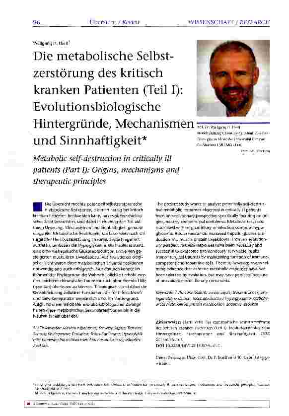 Vorschauseite 1: Die metabolische Selbstzerstörung des kritisch kranken Patienten (Teil I): Evolutionsbiologische Hintergründe, Mechanismen und Sinnhaftigkeit