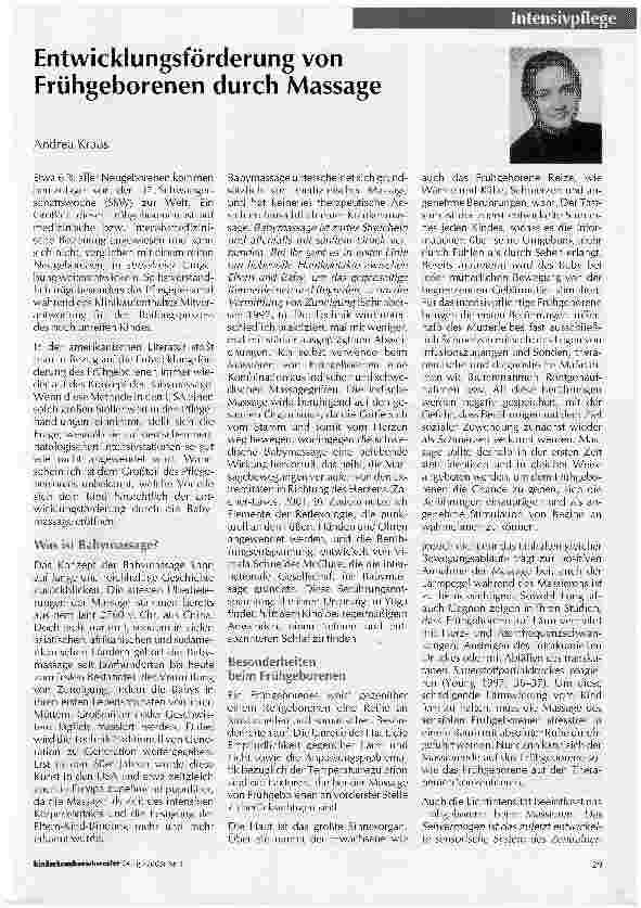 Vorschauseite 1: Entwicklungsförderung von Frühgeborenen durch Massage