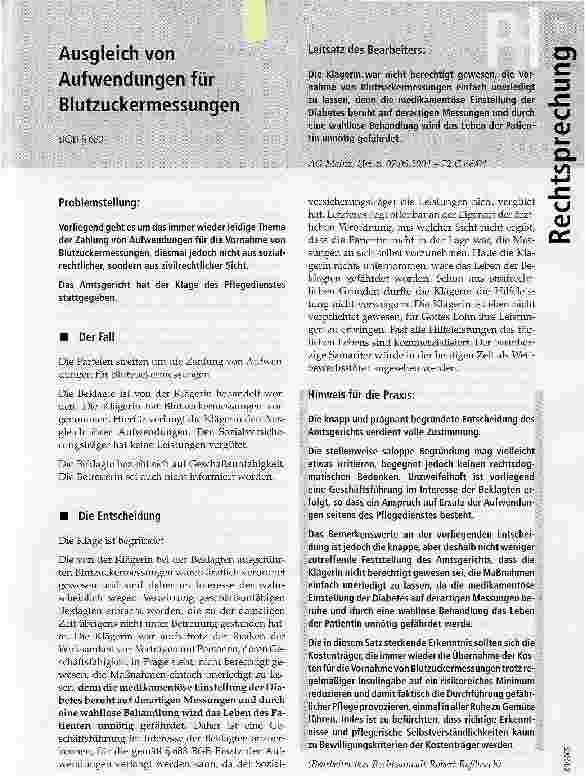 Vorschauseite 1: Ausgleich von Aufwendungen für Blutzuckermessungen