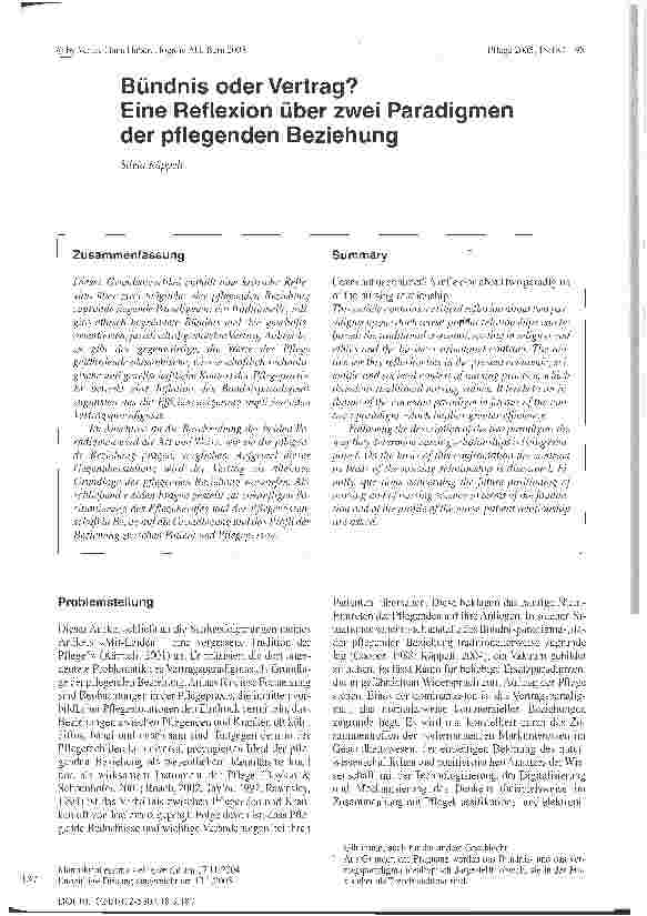 Vorschauseite 1: Bündnis oder Vertrag? Eine Reflexion über zwei Paradigmen der pflegenden Beziehung
