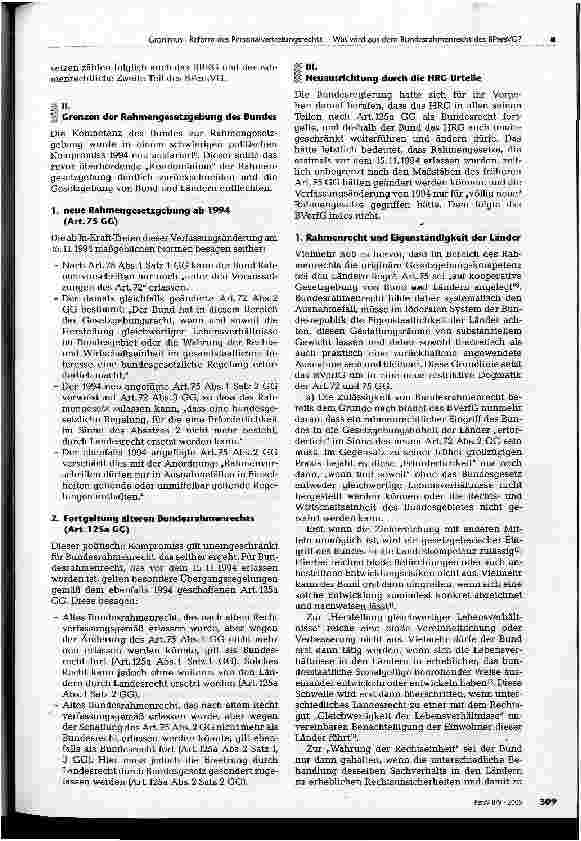 Vorschauseite 2: Reform des Personalvertretungsrechts: Juniorprofessoren, Studiengebühren, AStA und der Personalrat - oder: Was wird aus dem Bundesrahmenrecht des BPersVG?