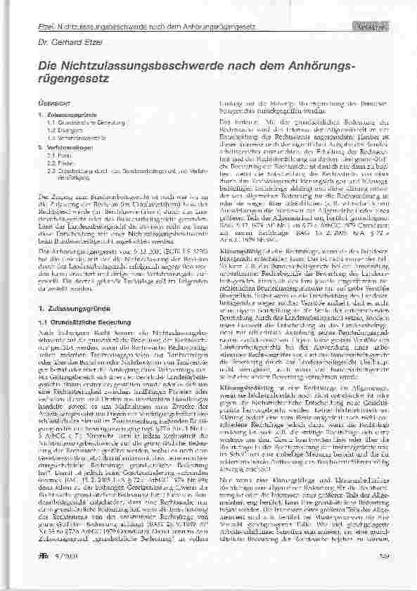 Vorschauseite 1: Die Nichtzulassungsbeschwerde nach dem Anhörungsrügengesetz