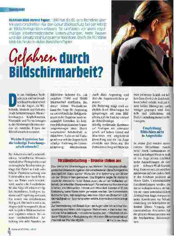 Vorschauseite 1: Gefahren durch Bildschirmarbeit? Richtlinie blieb vorerst Papier