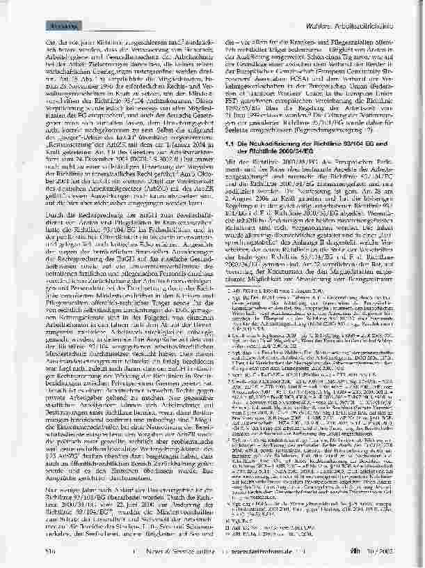Vorschauseite 2: Die Arbeitszeitrichtlinie (Richtlinie 2003/88/EG) im Meinungsstreit zwischen Kommission und Parlament - Eine Zwischenbilanz