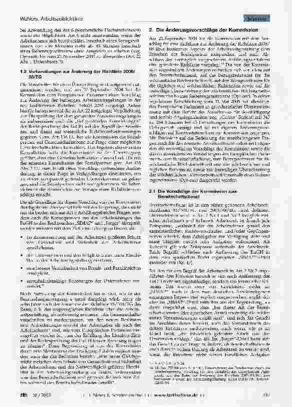 Vorschauseite 3: Die Arbeitszeitrichtlinie (Richtlinie 2003/88/EG) im Meinungsstreit zwischen Kommission und Parlament - Eine Zwischenbilanz