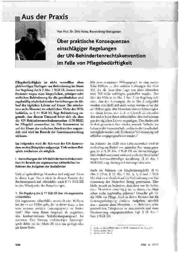 Vorschauseite 1: Über praktische Konsequenzen einschlägiger Regelungen der UN-Behindertenrechtskonvention im Falle von Pflegebedürftigkeit