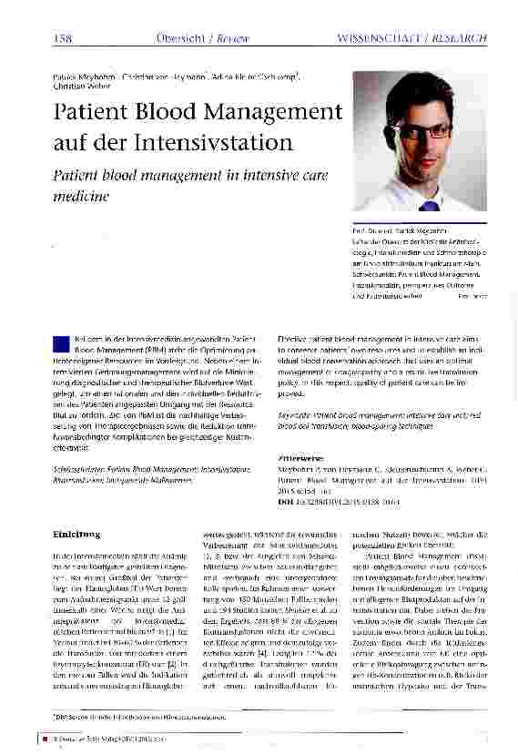 Vorschauseite 1: Patient Blood Management auf der Intensivstation