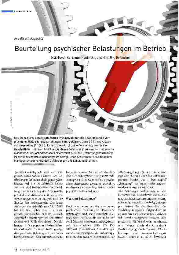 Vorschauseite 1: Arbeitsschutzgesetz Beurteilung psychischer Belastungen im Betrieb
