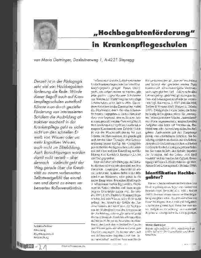 Vorschauseite 1: Hochbegabtenförderung in Krankenpflegeschulen