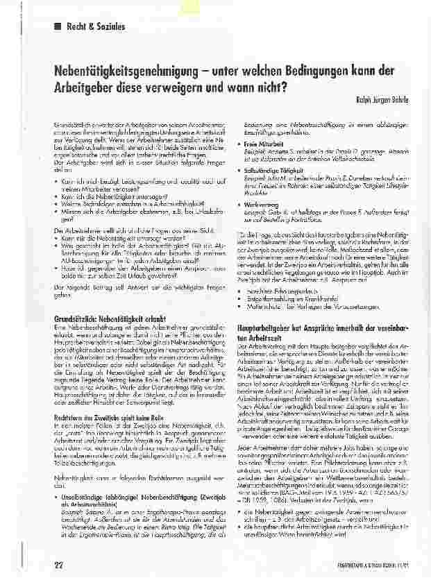 Vorschauseite 1: Nebentätigkeitsgenehmigung - unter welchen Bedingungen kann der Arbeitgeber diese verweigern und wann nicht?