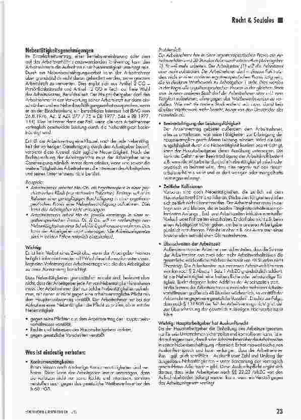 Vorschauseite 2: Nebentätigkeitsgenehmigung - unter welchen Bedingungen kann der Arbeitgeber diese verweigern und wann nicht?