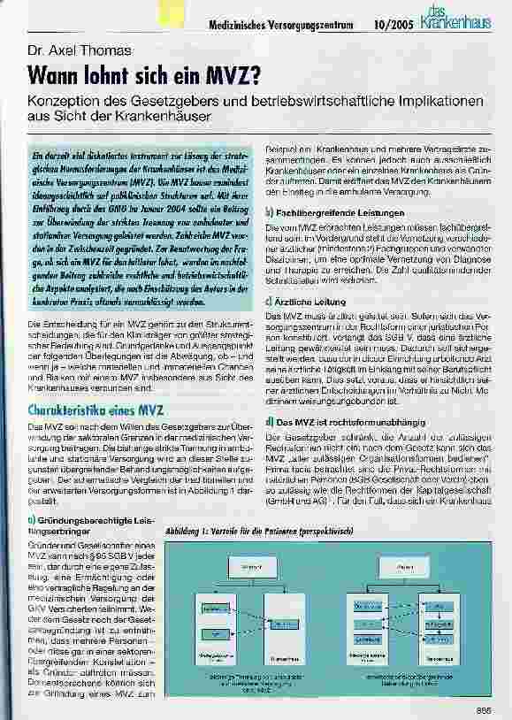 Vorschauseite 1: Wann lohnt sich ein MVZ?Konzeption des Gesetzgebers und betriebswirtschaftliche Implikationen aus Sicht der Krankenhäuser