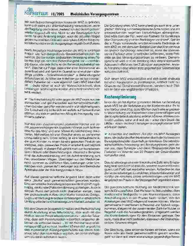 Vorschauseite 4: Wann lohnt sich ein MVZ?Konzeption des Gesetzgebers und betriebswirtschaftliche Implikationen aus Sicht der Krankenhäuser