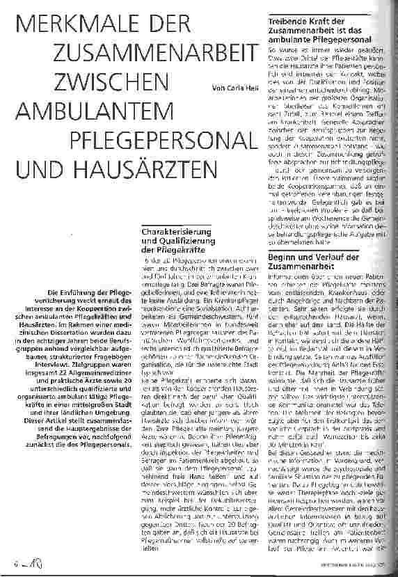Vorschauseite 1: Merkmale der Zusammenarbeit zwischen ambulantem Pflegepersonal und Hausärzten