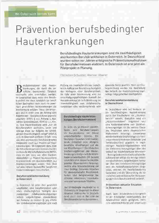 Vorschauseite 1: Prävention berufsbedingter Hauterkrankungen