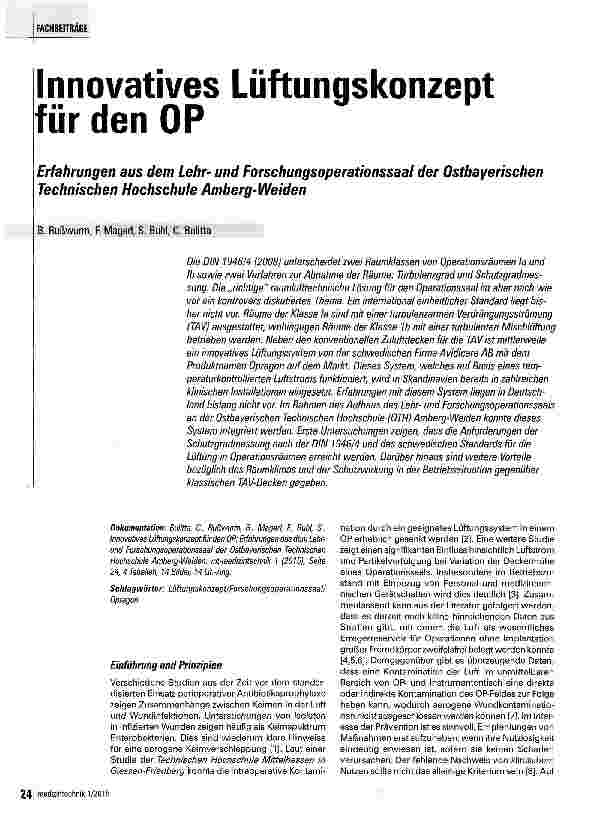 Vorschauseite 1: Innovatives Lüftungskonzept für den OP
