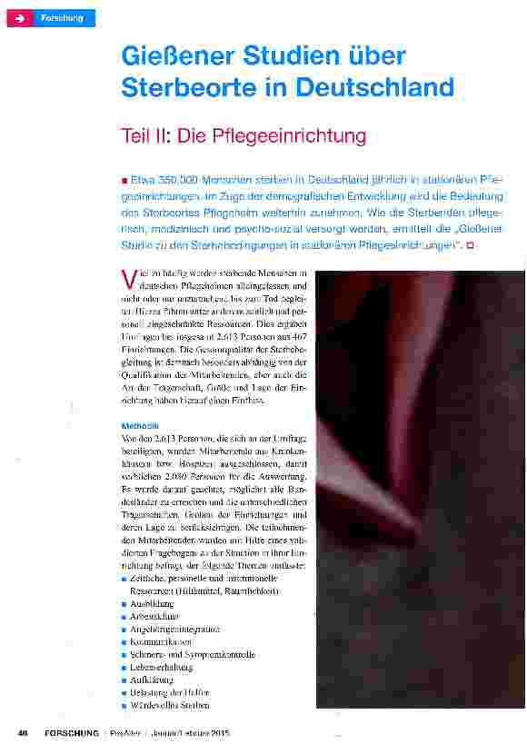 Vorschauseite 1: Gießener Studien über Sterbeorte in Deutschland Teil II: Die Pflegeeinrichtung