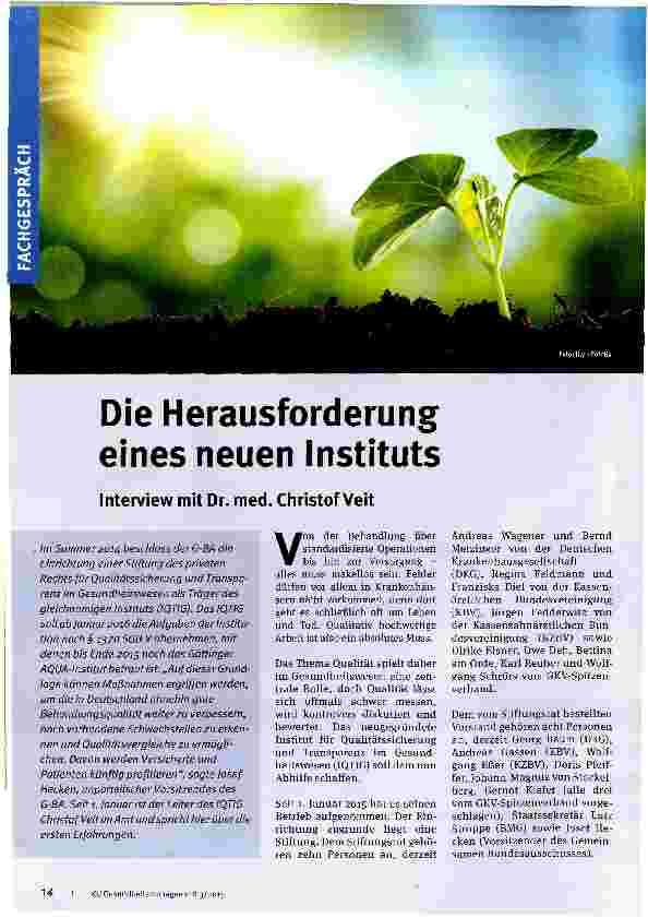 Vorschauseite 1: Die Herausforderung eines neuen Instituts