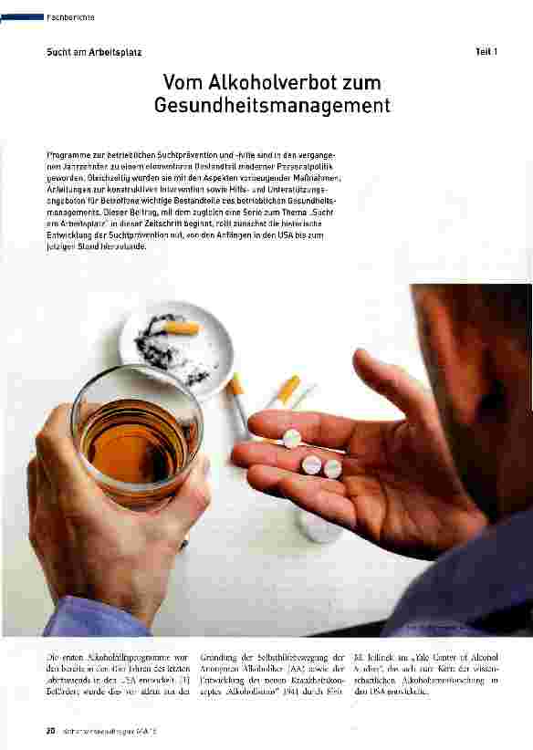 Vorschauseite 1: Sucht am Arbeitsplatz Teil 1 Vom Alkoholverbot zum Gesundheitsmanagement