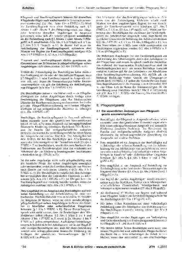 Vorschauseite 2: Das Gesetz zur besseren Vereinbarkeit von Familie, Pflege und Beruf vom 23.12.2014 (BGBI. 2014 I S.2462)