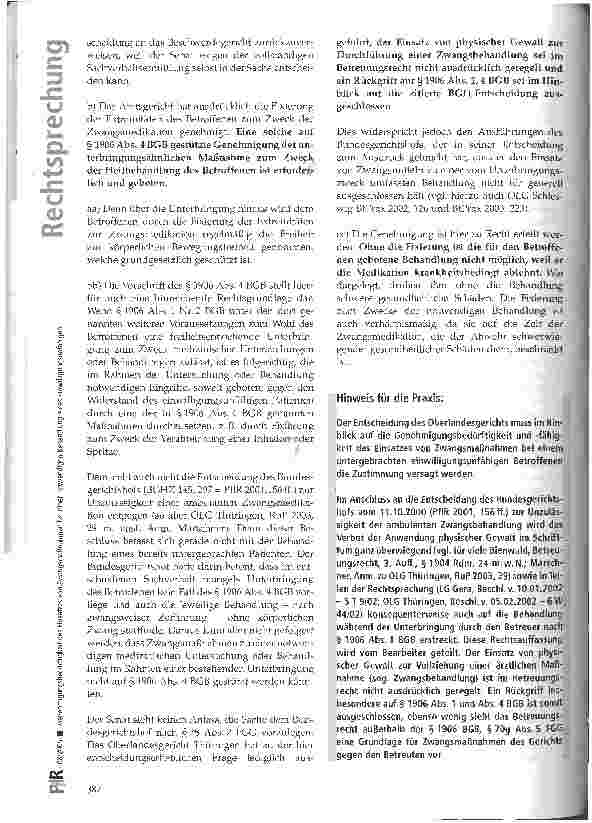 Vorschauseite 5: Genehmigungsbedürftigkeit des Einsatzes von Zwangsmaßnahmen bei einer notwendigen Behandlung eines Einwilligungsunfähigen