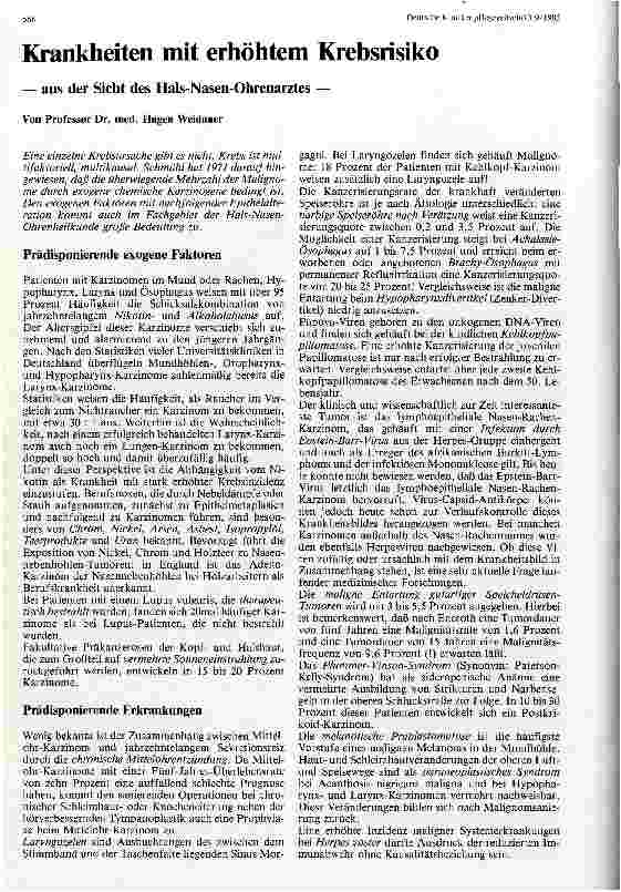 Vorschauseite 1: Krankheiten mit erhöhtem Krebsrisiko aus der Sicht des Hals-Nasen-Ohrenarztes