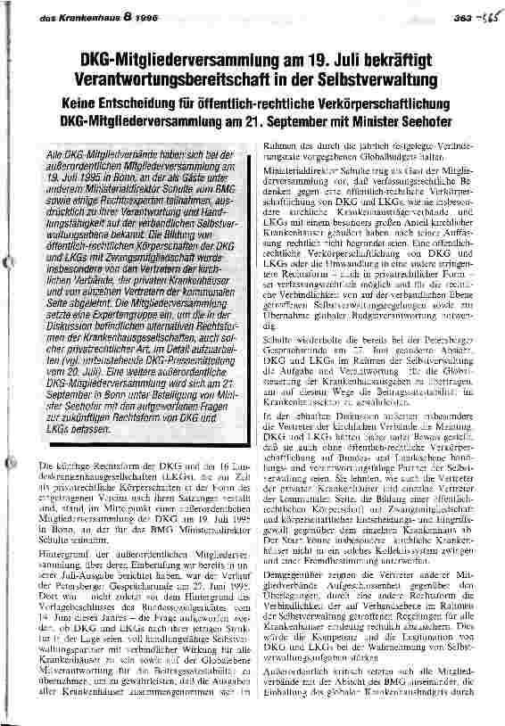 Vorschauseite 1: DKG-Mitgliederversammlung am 19. Juli bekräftigt Verantwortungsbereitschaft in der Selbstverwaltung Keine Entscheidung für öffentlich-rechtliche Verkörperschaftlichung DKG-Mitglie…