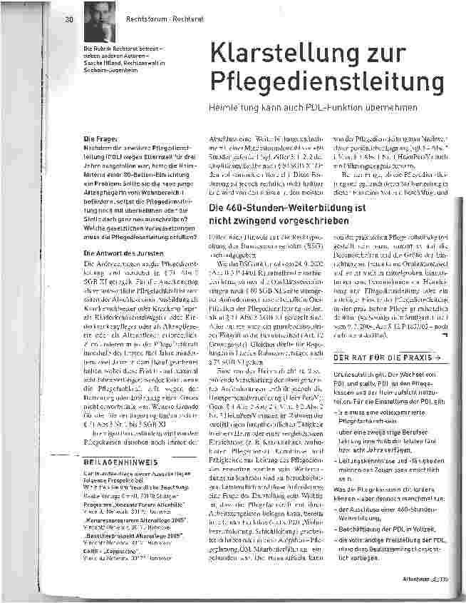 Vorschauseite 1: Klarstellung zur Pflegedienstleitung