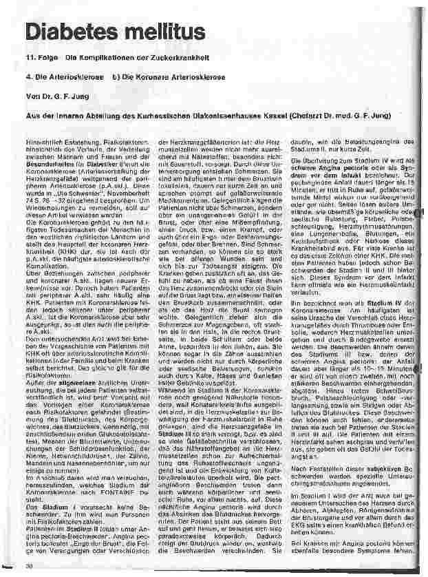 Vorschauseite 1: Diabetes mellitus 11.Folge:Die Komplikationen der Zuckerkrankheit 4. Die Arteriosklerose b) Die Koronare Arteriosklerose