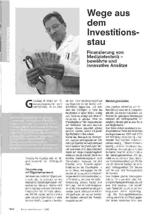Vorschauseite 1: Wege aus dem Investitions stauFinanzierung von Medizintechnik -bewährte und innovative Ansätze