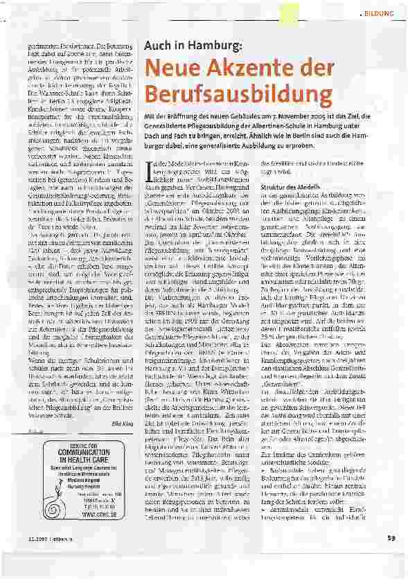 Vorschauseite 1: Auch in Hamburg:Neue Akzente der Berufsausbildung